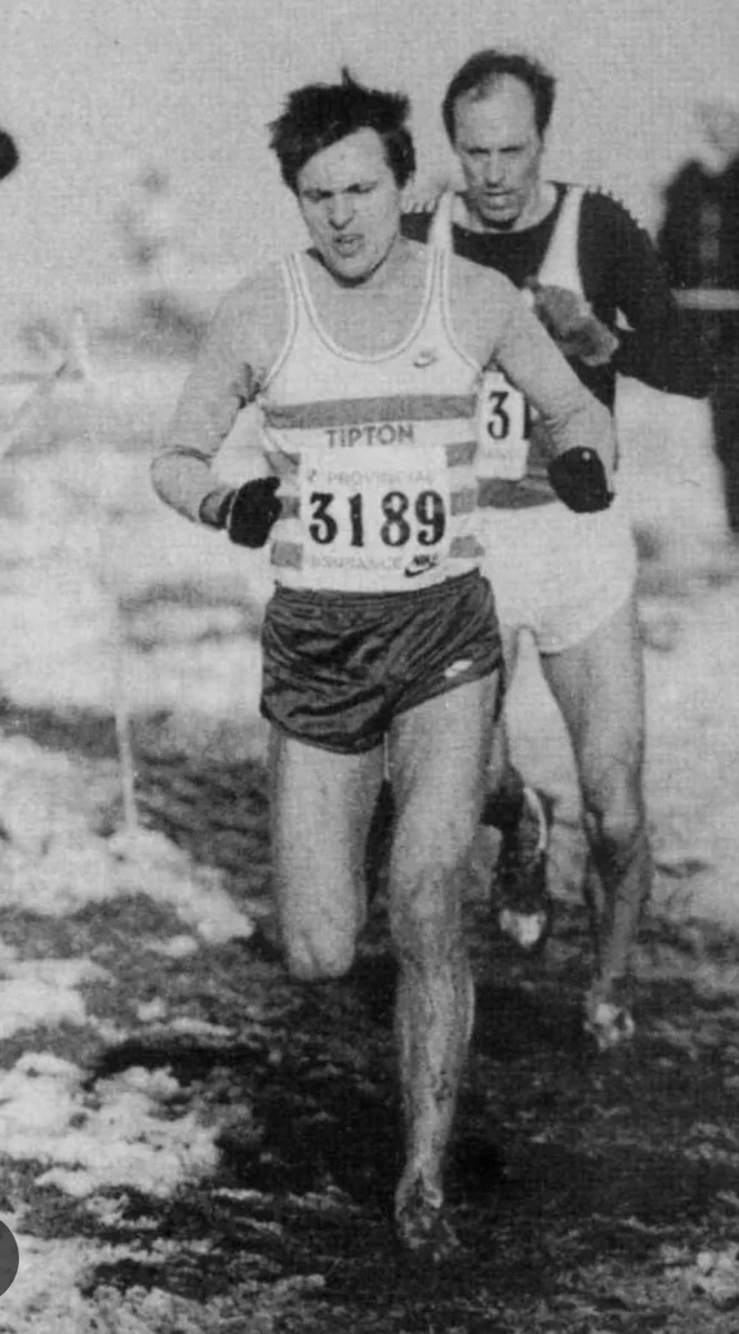 Tony Milovsorov racing cross country in Tipton Harriers colours