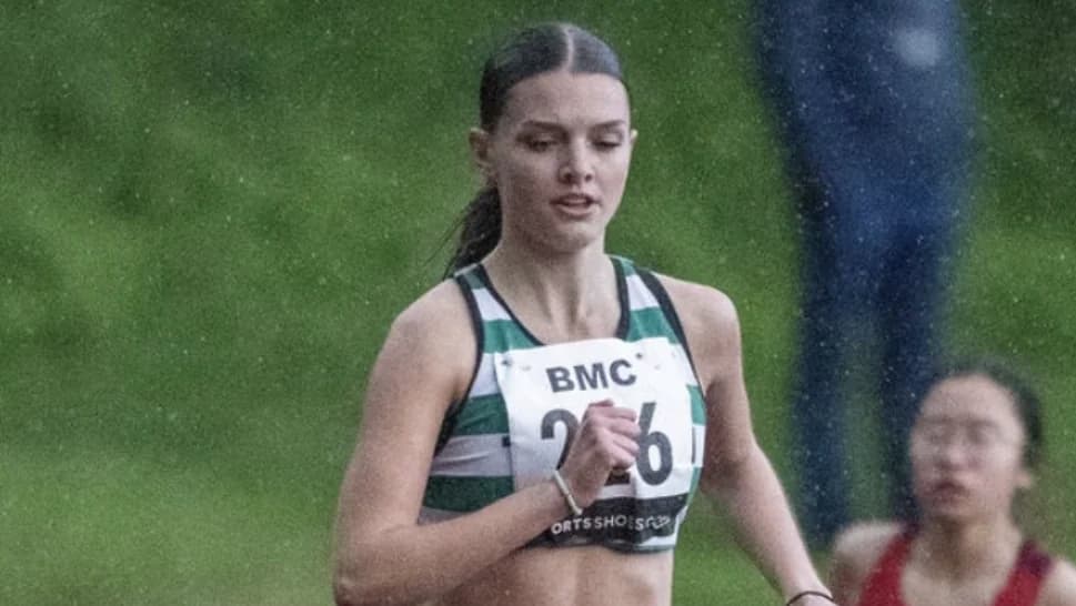 Layla Williams racing the mile at the Oregon Track Club meet at Hayward Field